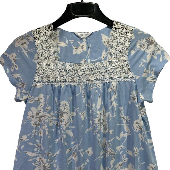 Adonna Floral Short Sleeve Midi Nightgown Nightie Blue White No Size/Fabric Tag - Picture 3 of 15